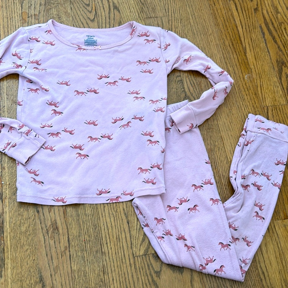 Carters 2 piece cotton pajamas pjs pink horse print girls size 8